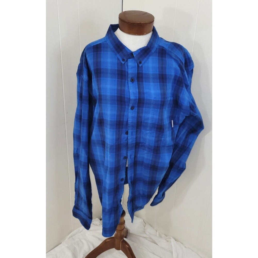 Columbia Mens XXL Blue Tones Plaid Open Chest Pocket Long Sleeve Button Up Shirt